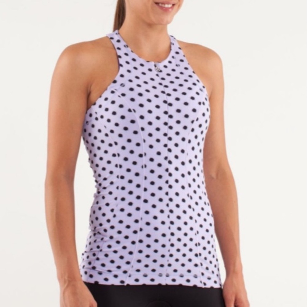 Lululemon Velo Vixen Sleeveless Jersey High Noon Dot Lilac Black